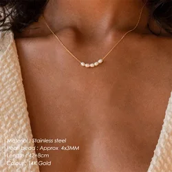 eManco 5 Natural Pearl Necklace Freshwater Pearl Beads Clavicle Necklace Smile Shape Stainless Steel Jewelry Wholesale