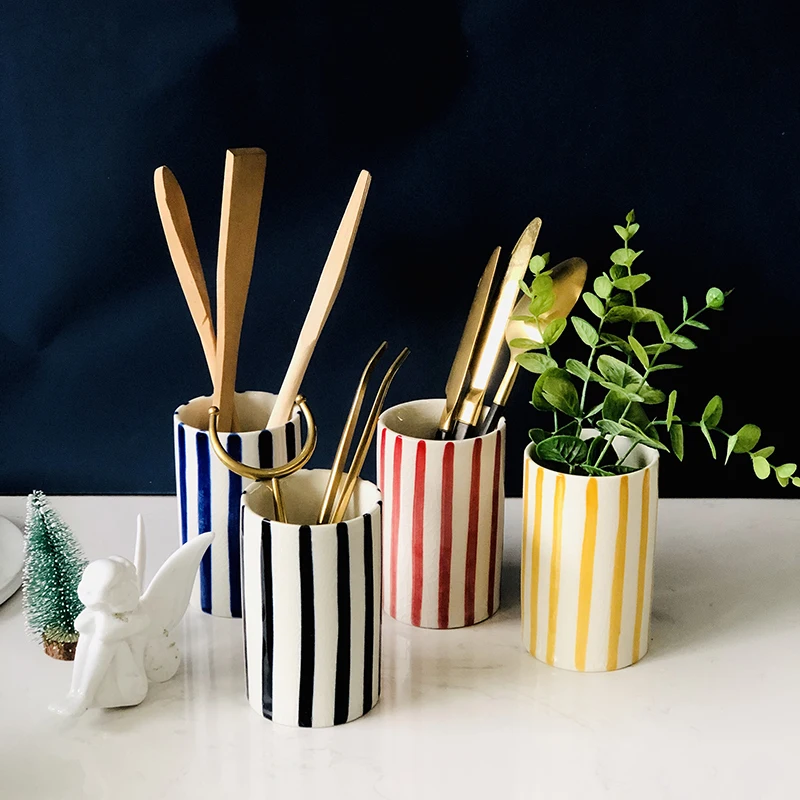 Ceramic chopstick utensil holder rests cylinder bucket basket Knife, fork and spoon storage