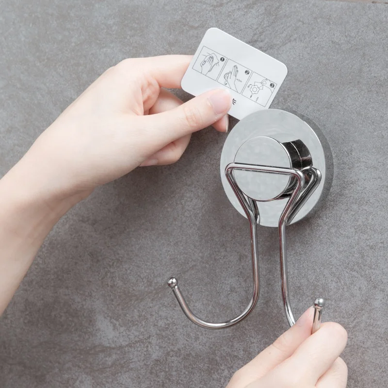 TAILI Bathroom Accessories  Shower Hooks Wall Mounted  Powerful  Vacuum Stainless Double Hooks With Suction Cup For Bathroom