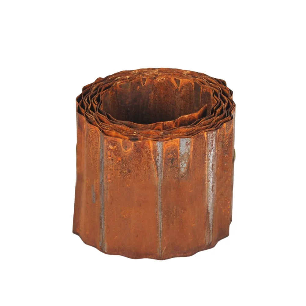 Corrugated Garden Edging with rust-colored Bed edge on a roll, Sturdy Border for DIY Flower Beds and Landscaping Borders