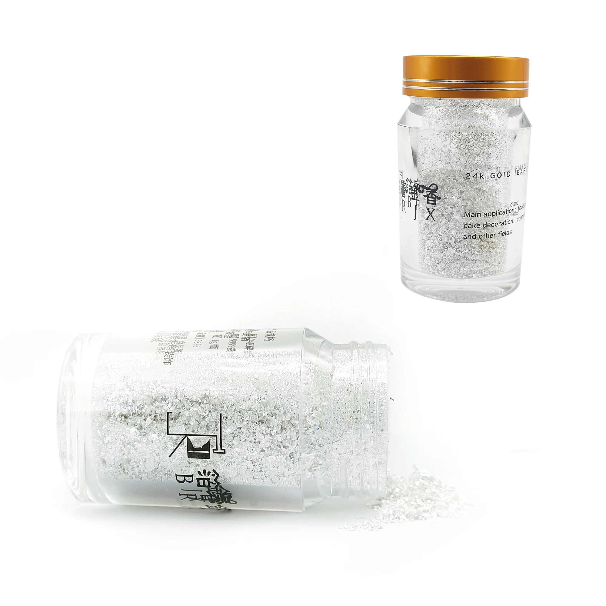Factory Direct Sales 1g Per Bottle 99.9% Edible Gold Silver flake For Food and Beauty Art Decoration Gold Leaf Foil metal crafts