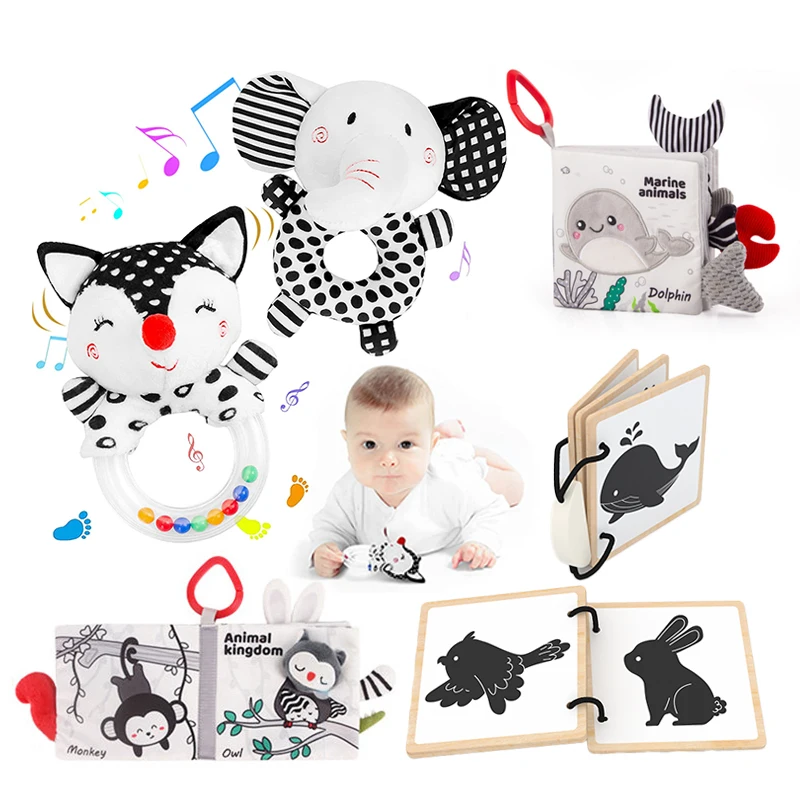 Hot Selling Montessori developmental Black&White Baby Book Wooden busy book best educational animal toys toddler books for baby