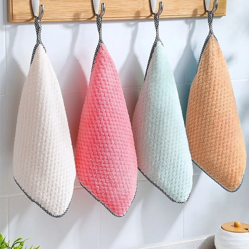 4pcs Hand Towel Hangable Dishcloth Kitchen Rag Non-Stick Oil Absorbent Towel