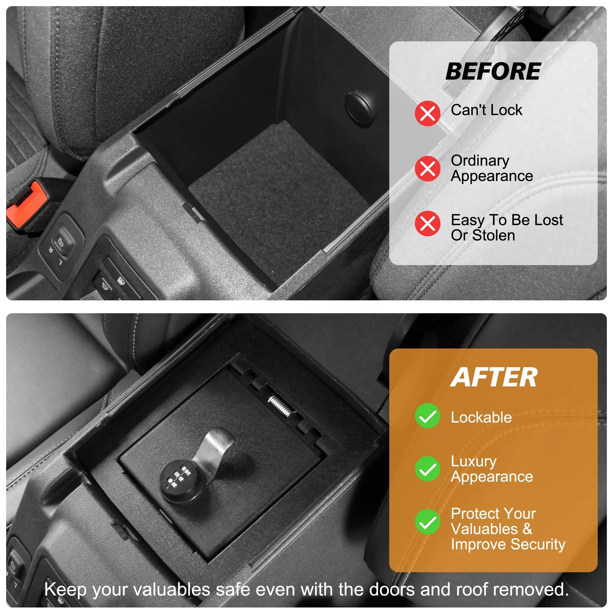 Center Console Armrest Lock Box Design Safe Storage Organizer Case Password Car Interior For Ford Bronco Accessories 21-23 2/4