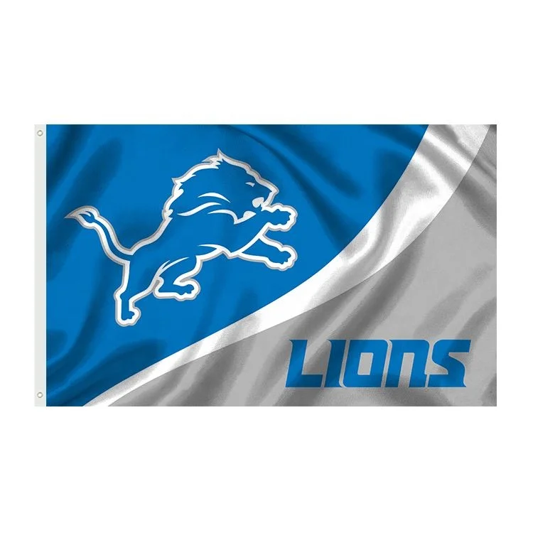 Hot Sale Custom 3X5ft  Team Outdoor Football Sports Banners With Helmet Detroit Lions Flags
