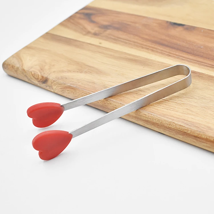 Creative heart-shaped silicone ice tongs non-slip stainless steel mini sugar tongs kitchen tools tong