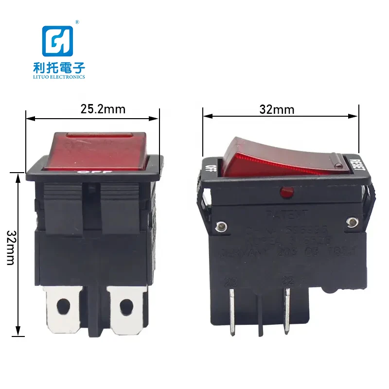 Approach SS-005 DPDT 4-20A reset circuit breaker switch rocker thermal overload protector switch with lights
