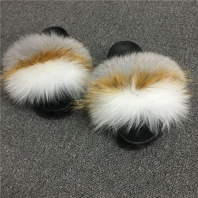 
Drop Shipping Service Promotion Price Real Fox Slippers Raccoon Slide Sandals Custom Fashion Fur Slides For Women 