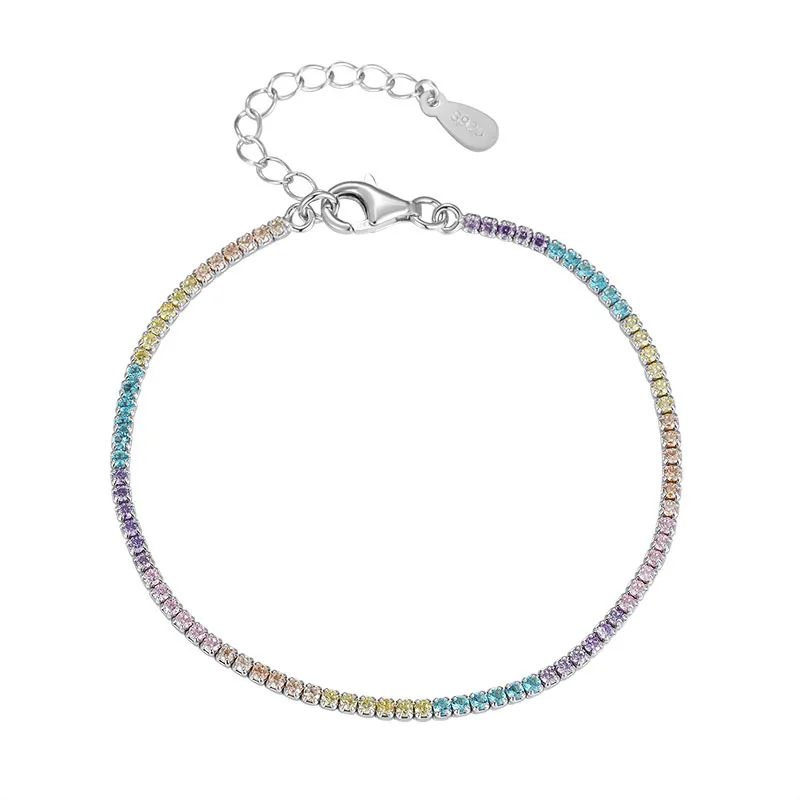 2024 New Designer 925 Sterling Silver Gold Plated Rainbow 1.5Mm Zircon Tennis Bracelet Women Jewelry