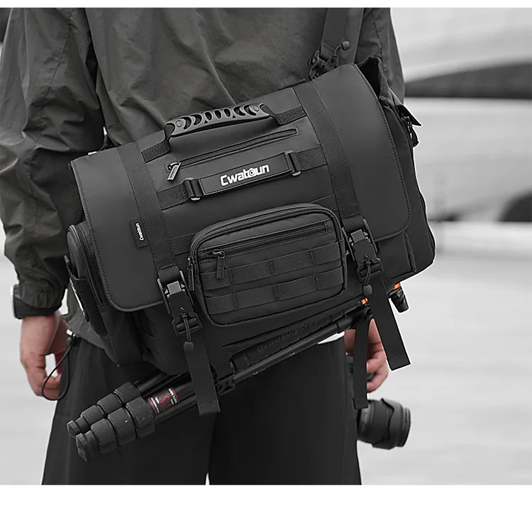 Cwatcun D115S Small Camera Bag SLR/DSLR Shoulder Bag Leather Messenger Bag Waterproof Digital Camera Bag for Sony, Canon, Nikon