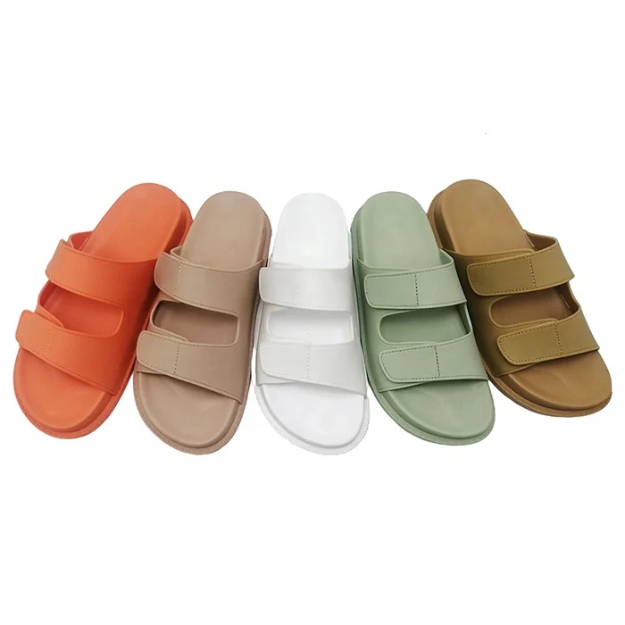 Summer Fashion Colorful Ladies Hook Loop Slippers Open Toe Rubber Flat Sandals Women Low Wedge Shoes