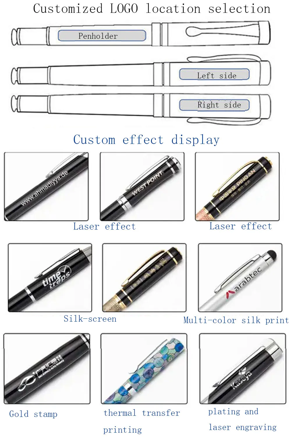 Custom LOGO Black Pens Retractable Ballpoint Pen with Stylus tip Metal Stylus Pen for Touch Screens