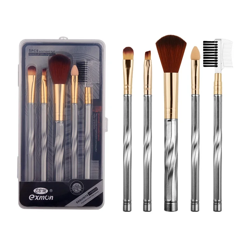 EBM exmon 5 pcs soft makeup cosmetic tools facial foundation makeup brushes set custom logo with plastic box