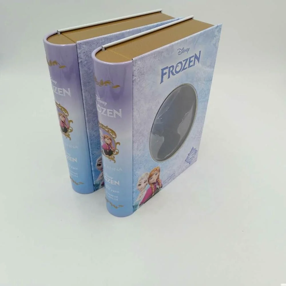 Жестяная коробка в форме книги с прозрачным окном и подносом внутри