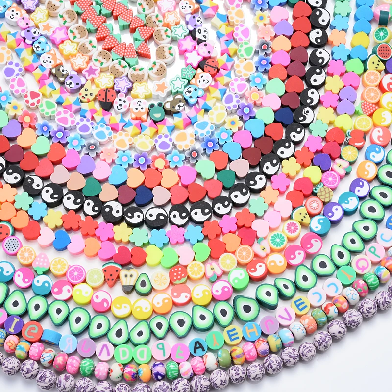 New 10mm DIY Jewelry Findings Clay Beads Fruits Heart Flower Beads Polymer Clay Beads For DIY Jewelry Making Bracelet Necklace