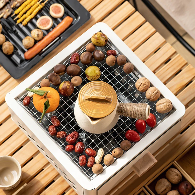 Square Camping Barbecue Stove Outdoor Portable Charcoal Smokeless Picnic Grills Stove Mini Camp Backyard Pot Enamel Baking Pan