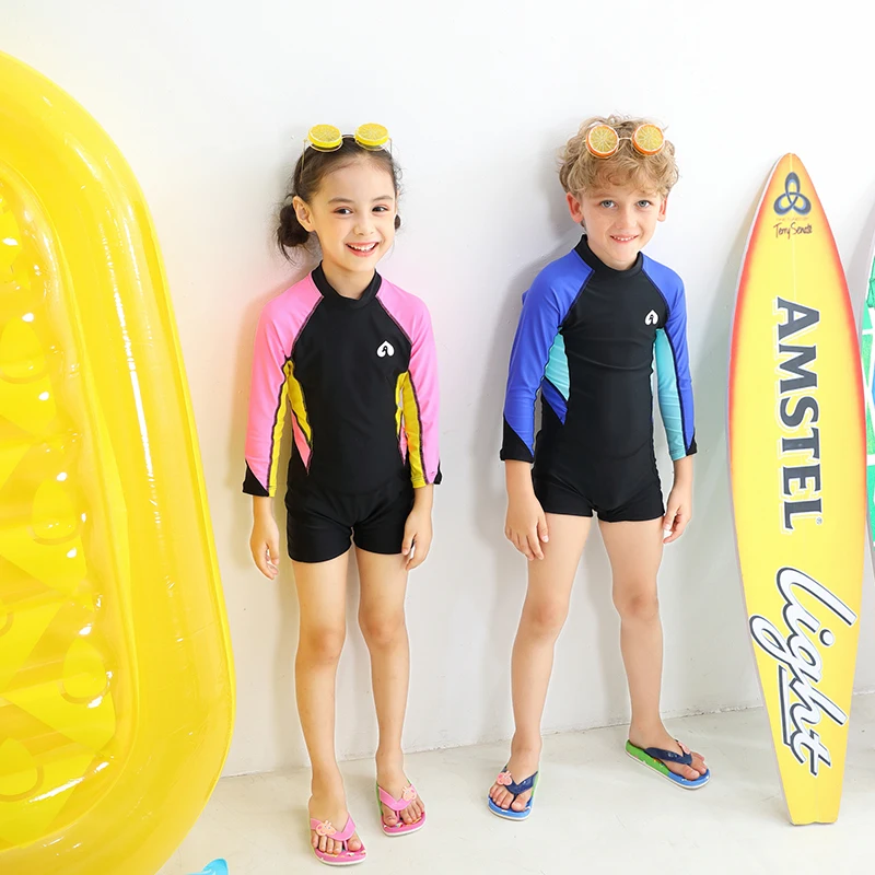2020 New One-Piece Swimsuit for Children Long-Sleeved Shorts And Girl Sun-proof Swimwear Bathing suit
