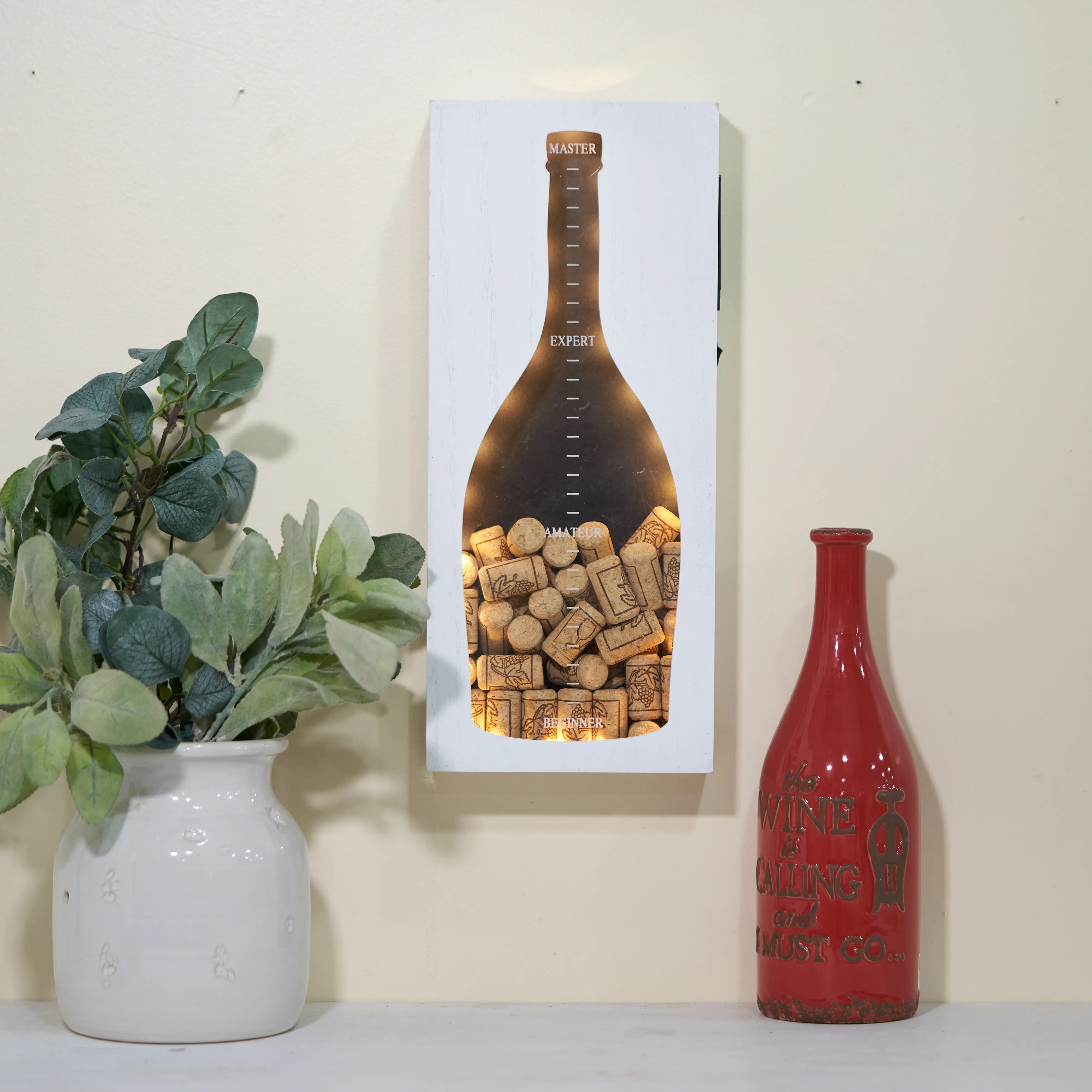 Dropshipping Vintage Grey Blank Top Wood Shadow Box Bar Wall Mounted Wine Cork Collector Shadow Wooden Box With LED Light