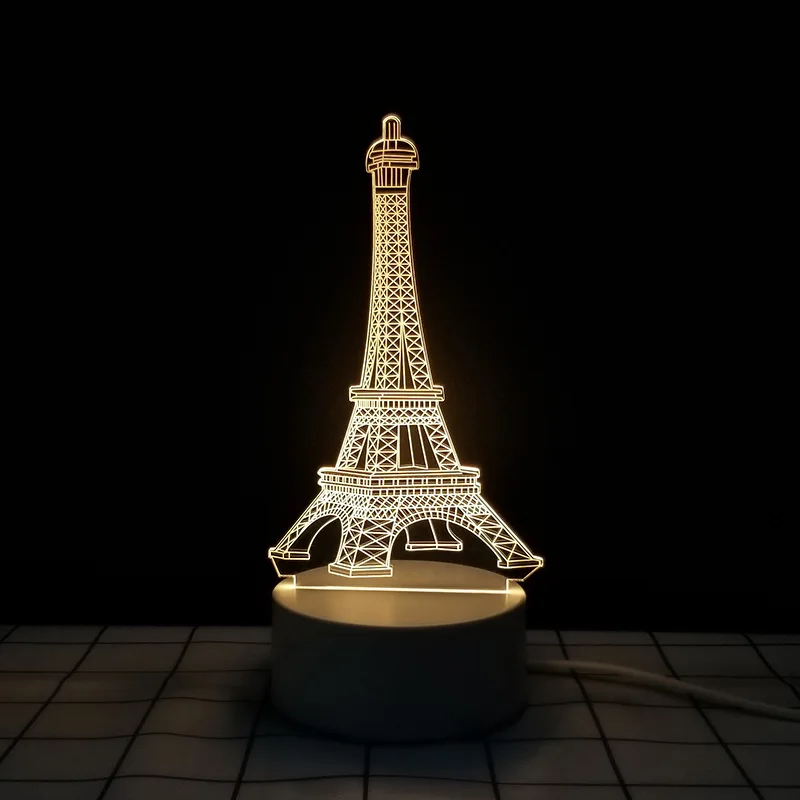 Eiffel Tower Pattern Customize Acrylic Material Decoration Sensor Light Led Bed Night Led Lights