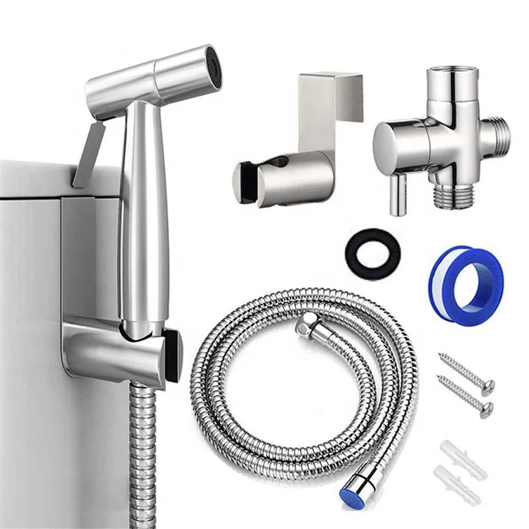 High-quality 304 Stainless Steel Bathroom Handle Toilet Bidet Sprayer set Bathroom accessories Handheld Pressurized Spray Gun