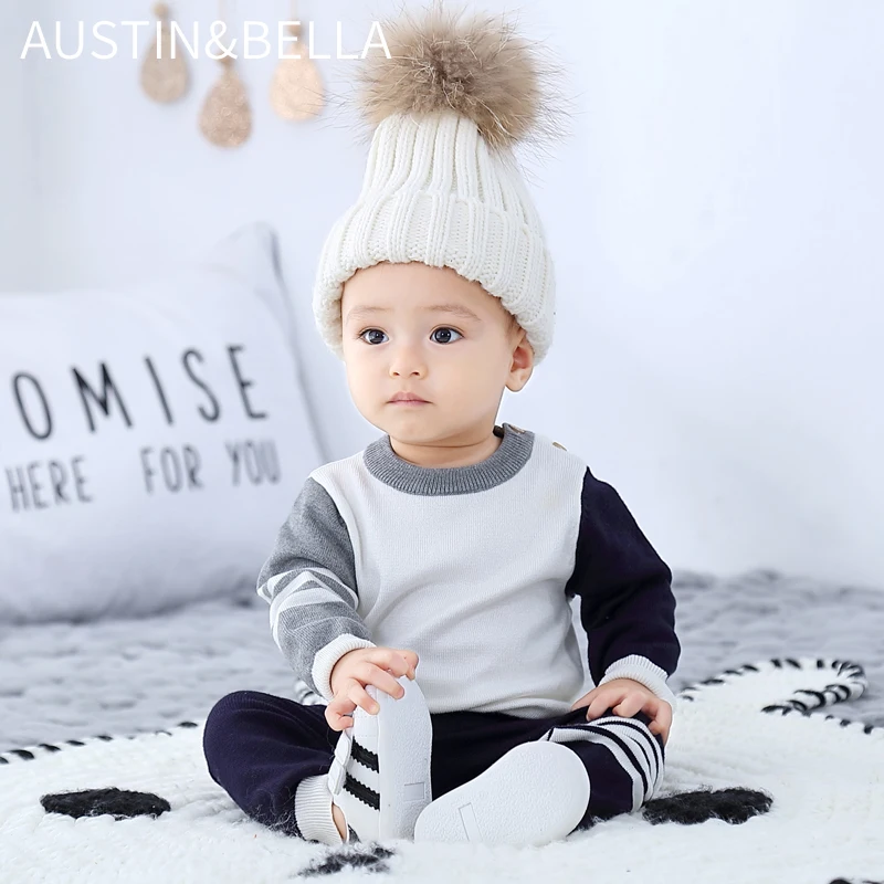 
AustinBella/wholesale boutique baby boy clothing set infant & toddlers clothes 6-12 months fall autumn fashion designer knitted 