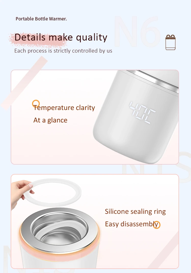 N6 Mini Portable Milk Warmer Fast Defrosting Fast Heating Baby Bottle Warmer with LED Display Baby Feeding Sterilizer