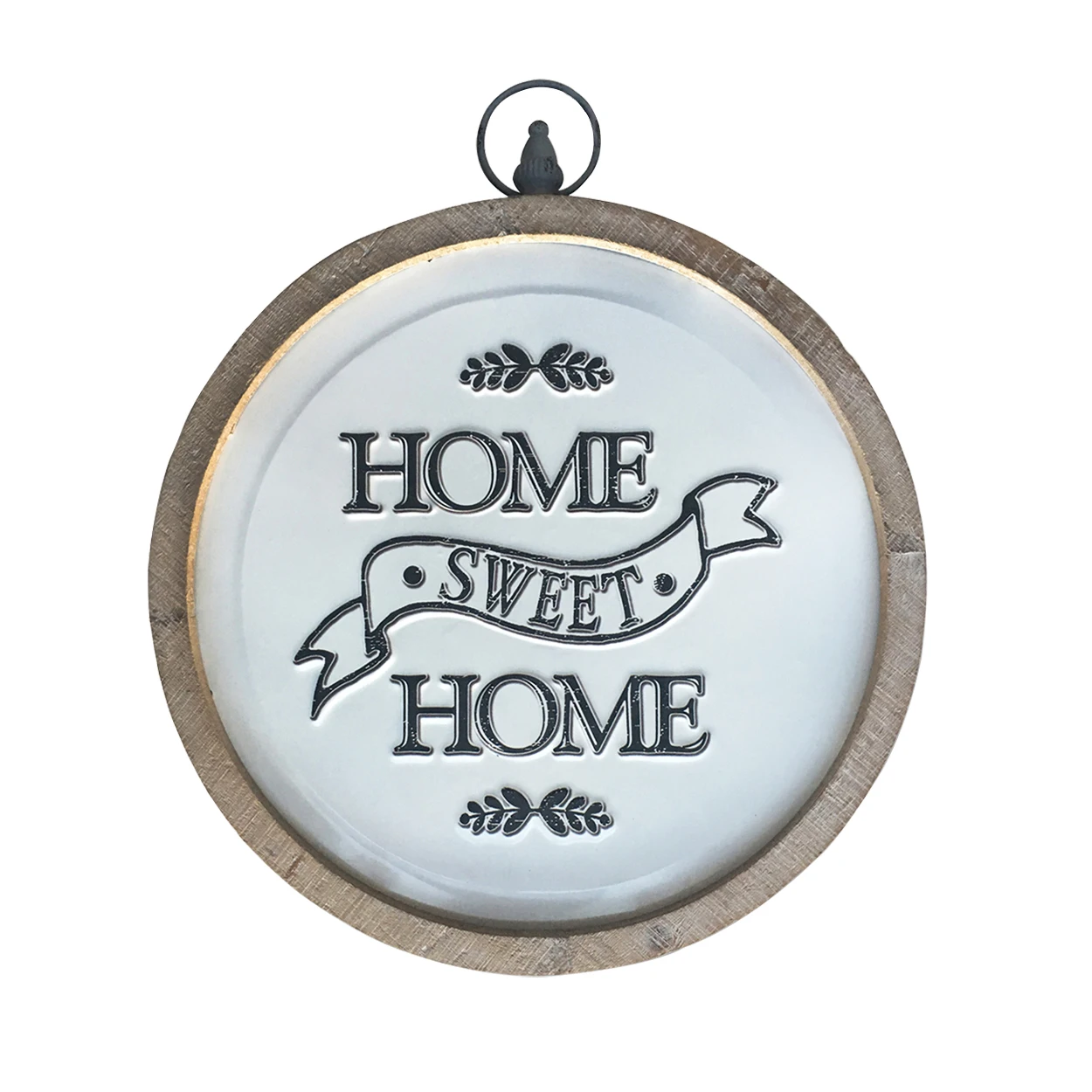 Framed Home Sweet Home Enamel Convex Sign, Rustic Farmhouse Wood Metal Round Home Decor Wall Art