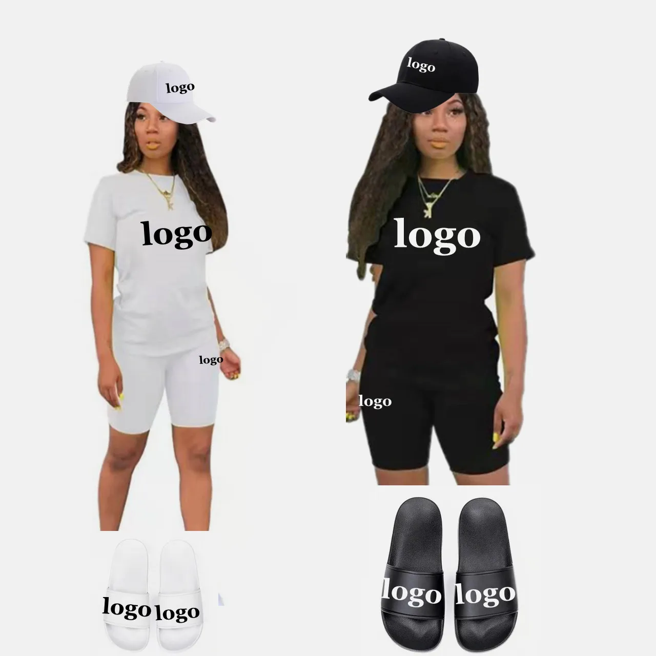 Custom logo wholesale increase small summer clothing T-shirts and pants 2 pieces of leisure women two suits multicolor no moQ