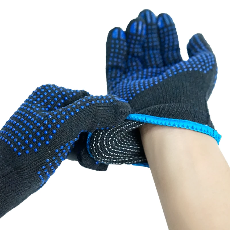 Fashion Knitted Funky Gloves PVC dotted knit cotton working gloves Black Cotton Knitted Gloves