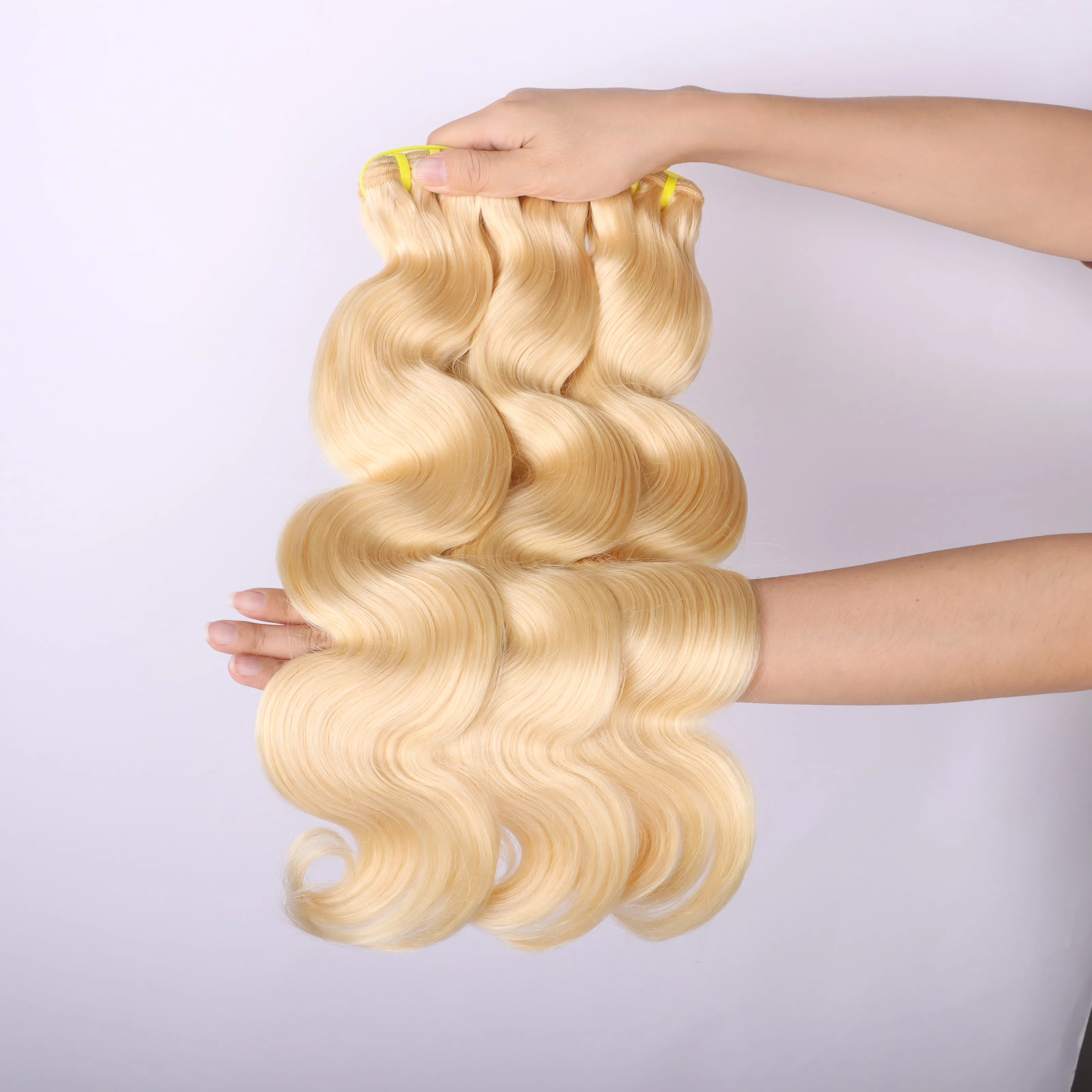 Double Weft Weave Body Wave Blonde Color Cuticle Aligned Raw Human Hair Weft 613 Virgin Hair Bundles