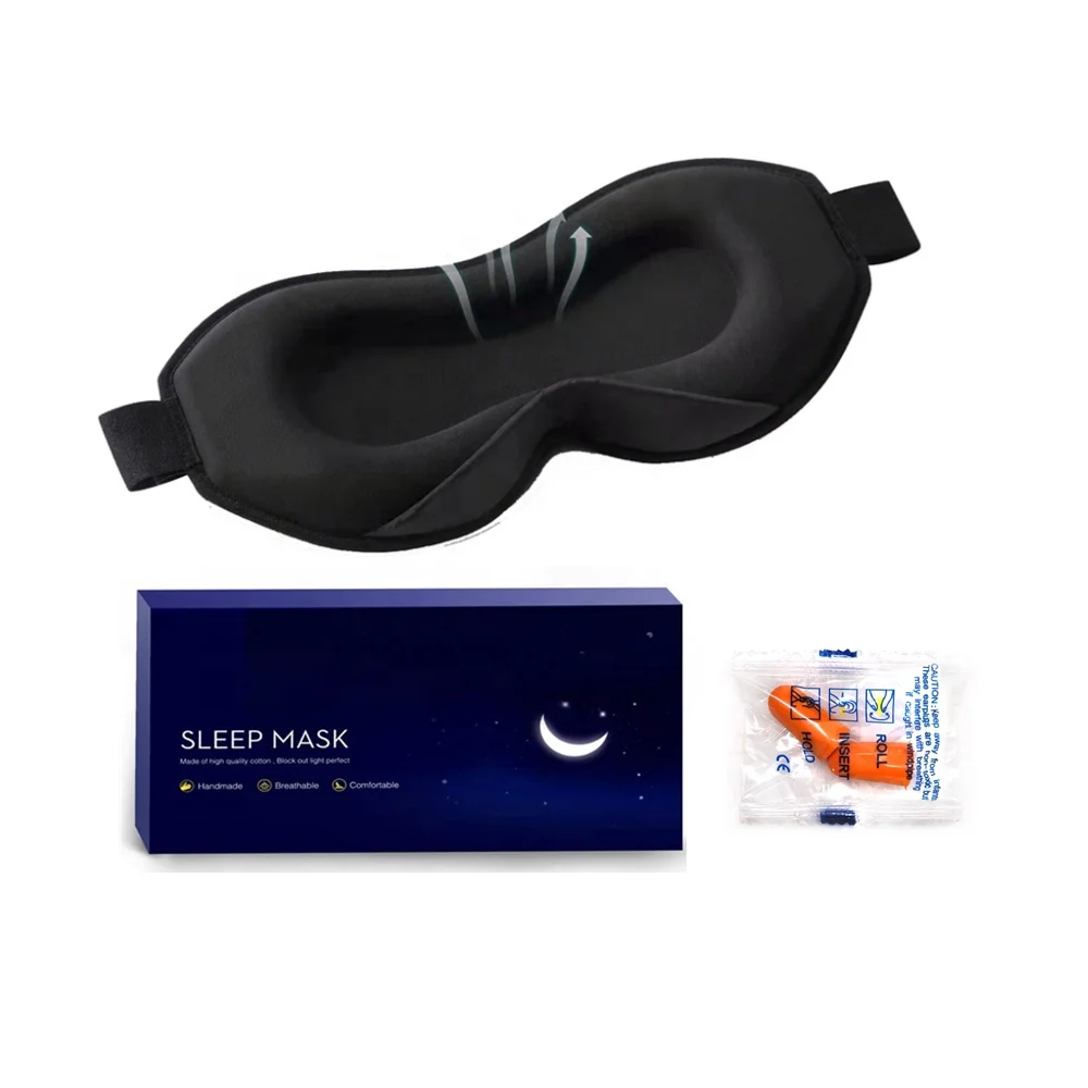 Sleep Mask, Adjustable Strap Soft Blindfold, Light Blocking 3D Contoured Blackout Eye Mask with Earplugs