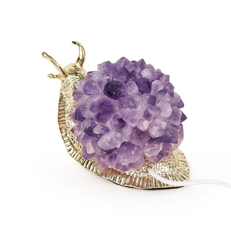 Новинка 2021 г., креативная Светодиодная лампа для украшения в виде животного, улитки, натурального аметиста, цветка, гравия, прозрачного кварцевого кластера, подарок