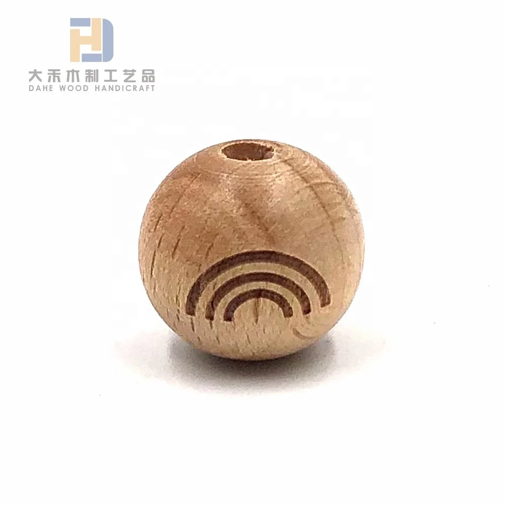 Laser-engraved 16-20mm Beech Wood Beads Custom Wooden Loose Bead for DIY Bracelet Crafts Baby Teether Making