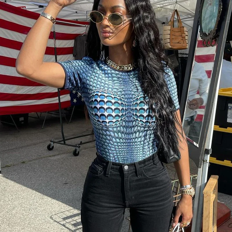 
 Lagerfe Print Short Sleeve Bodycon T-Shirt Women 2021 Summer New Fashion Ladies Harajuku Baby Tee Wholesale Girl T Shirt Y2K Top  