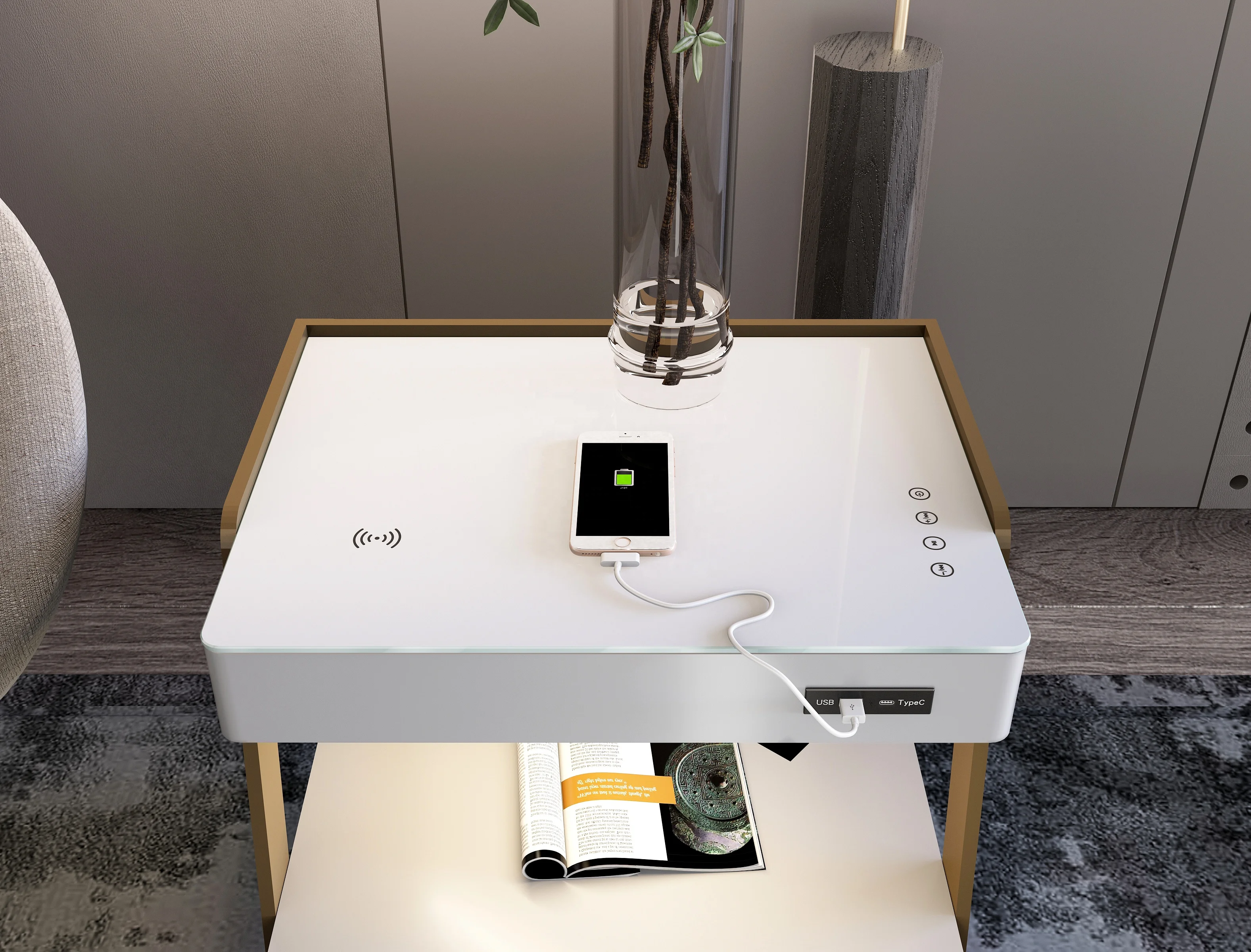 Modern Design Smart Home Furniture For Living Room With wireless charger smart bedside Table smart cabinet