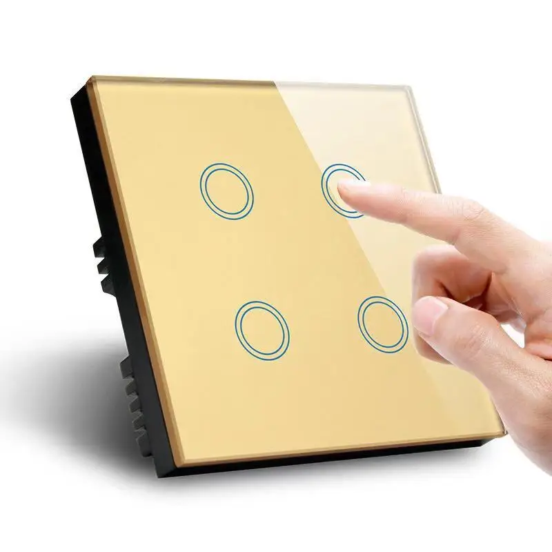UK Standard Touch Switch White Tempered Glass Panel Touch Switch 4 Gang 1 Way