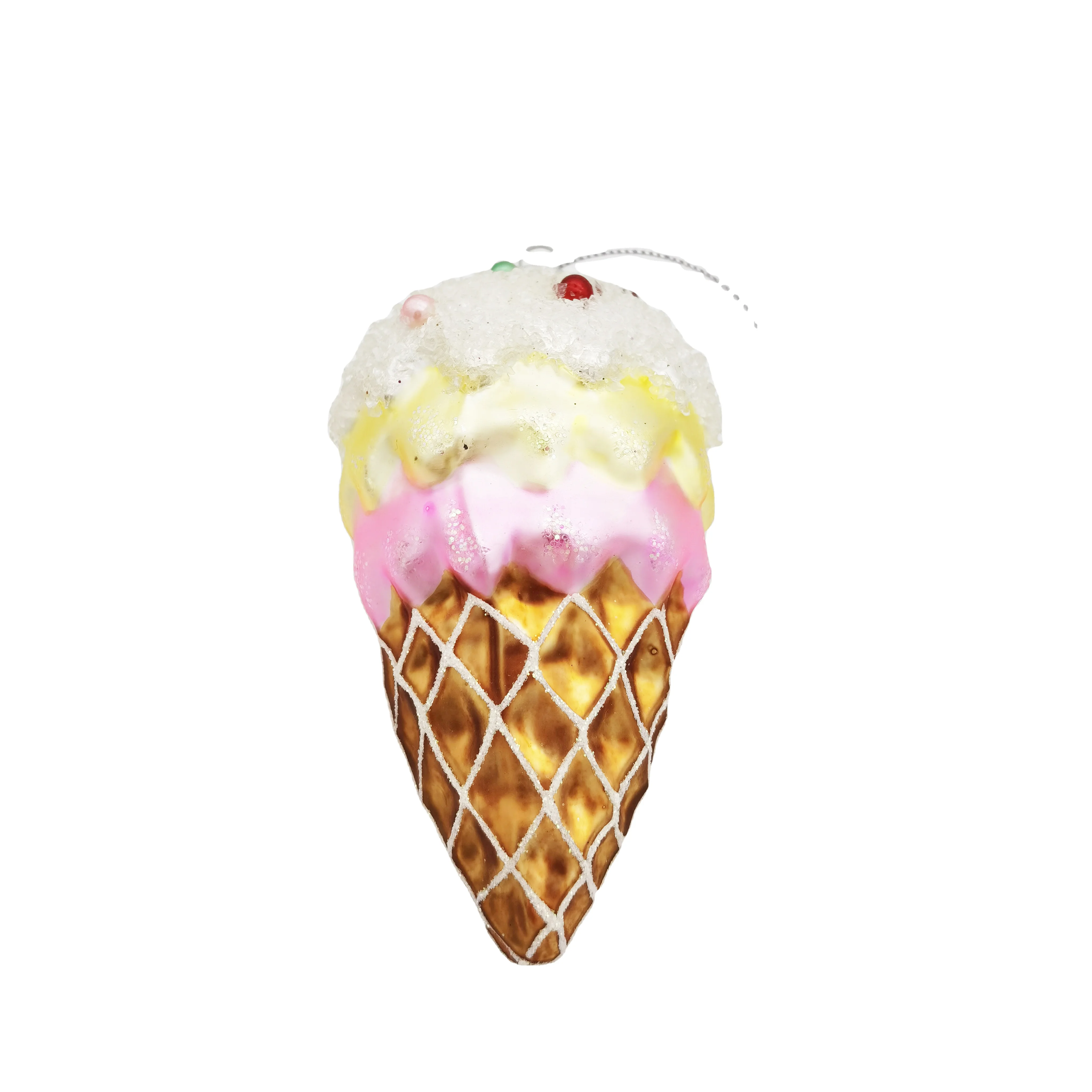Custom Pink Ice Cream Cone Christmas Ornaments Ice Cream Cone With Sprinkles Food Glass Christmas Ornament