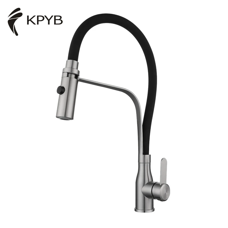 304 stainless steel hot cold mixer kitchen faucet Lead-free brushed silicone universal pull out kitchen sink faucet