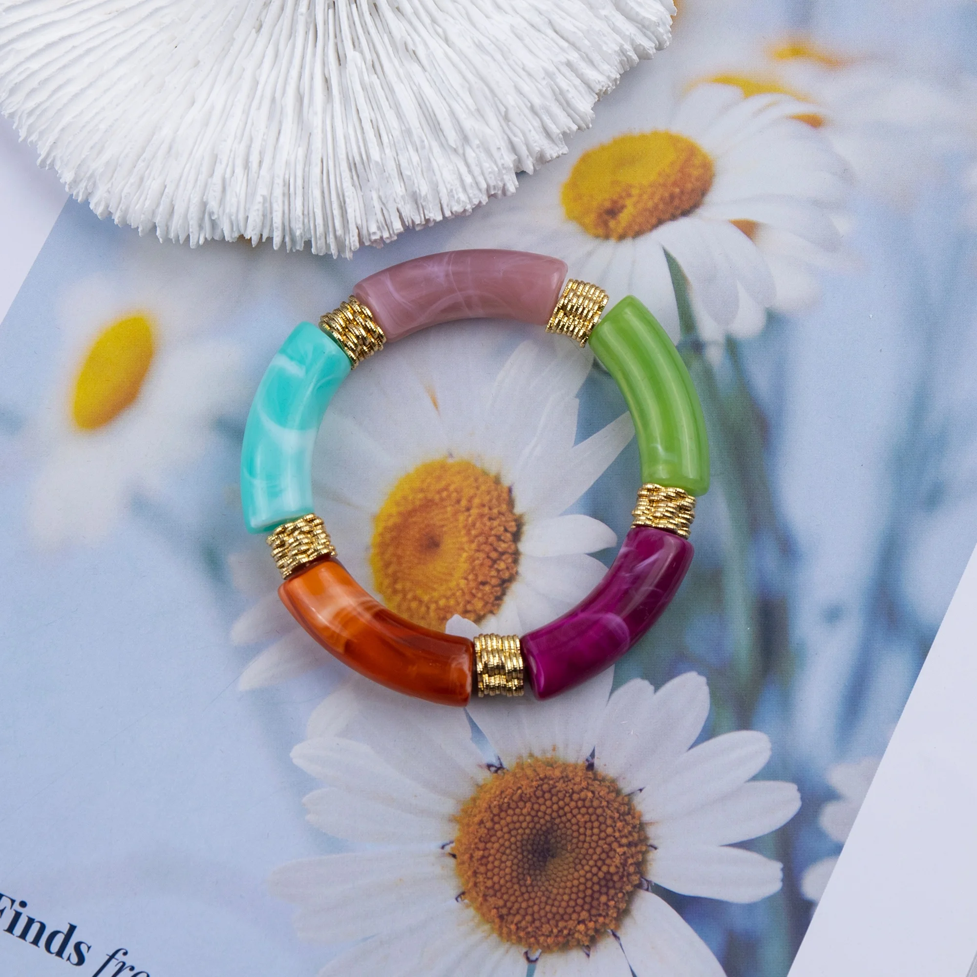 Wholesale High Quality 12mm Acrylic Tube Beads With 14K Real Gold Plated Discs Bracelets Bangles In Stock