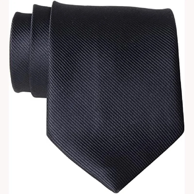 Oem Mens 100% Polyester 8cm Textile Neckties Pure Color Neck Ties Wholesale Custom Handmade Black Security Tie