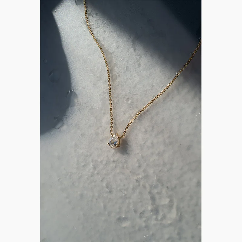 High End 18K Gold PVD Dainty Waterdrop  Oval Zirconia Stainless steel Pendant Crystal Necklace Fashion Stone Jewelry