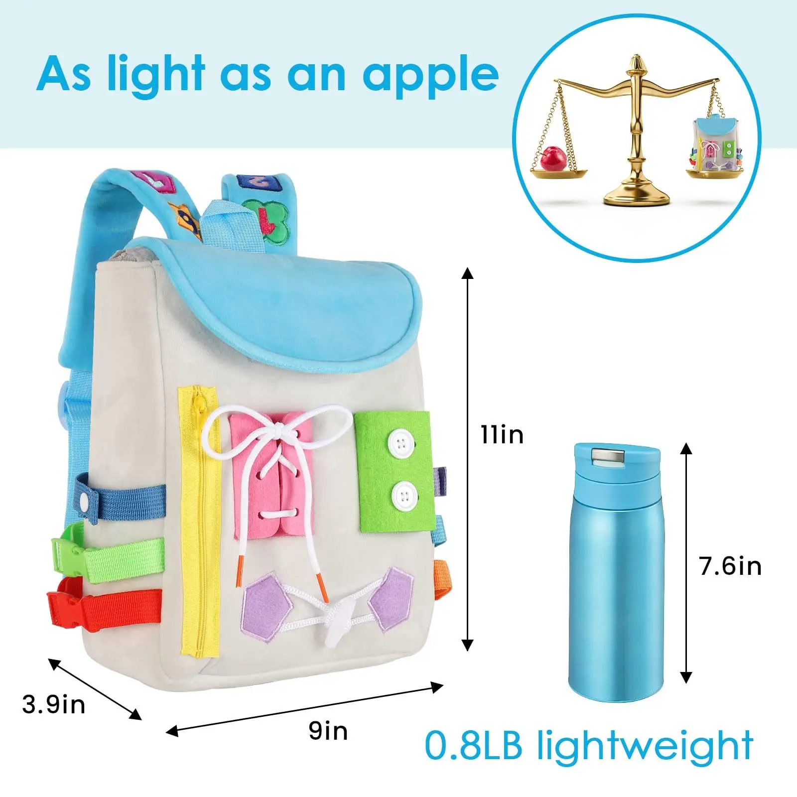 Interactive Diy Handmade Customization Educational Sensory Green Travel Non-Woven Felt Busy Board Backpack For Toddlers Kids