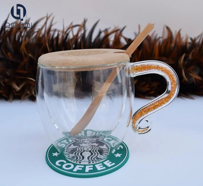 Hot sale custom high borosilicate coffee double wall glass cup with handle