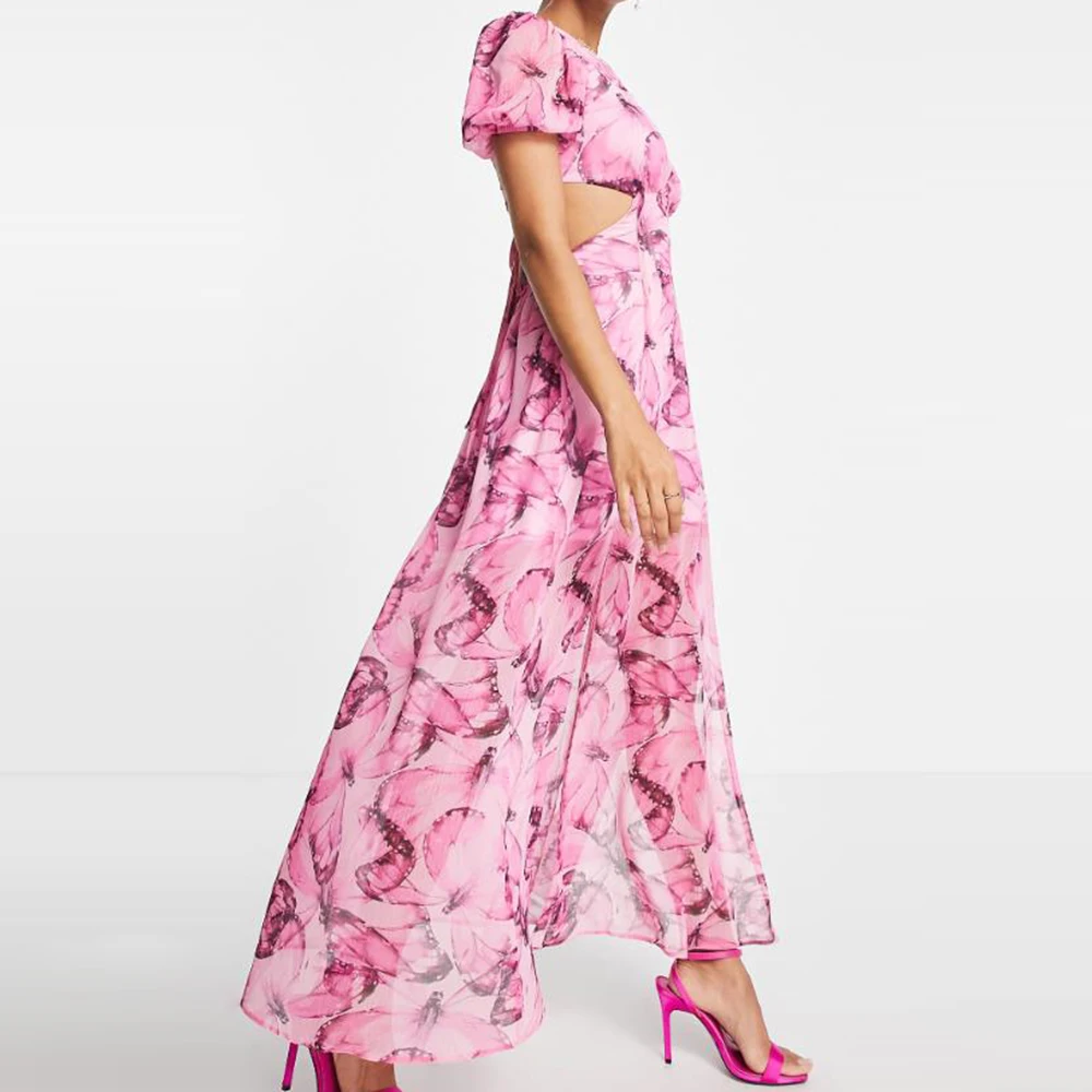 Fashion Trend Hot Selling Clothing Convertible Look Cherry Butterfly Pattern Dress Feminine Vacation Beach girls sexy print