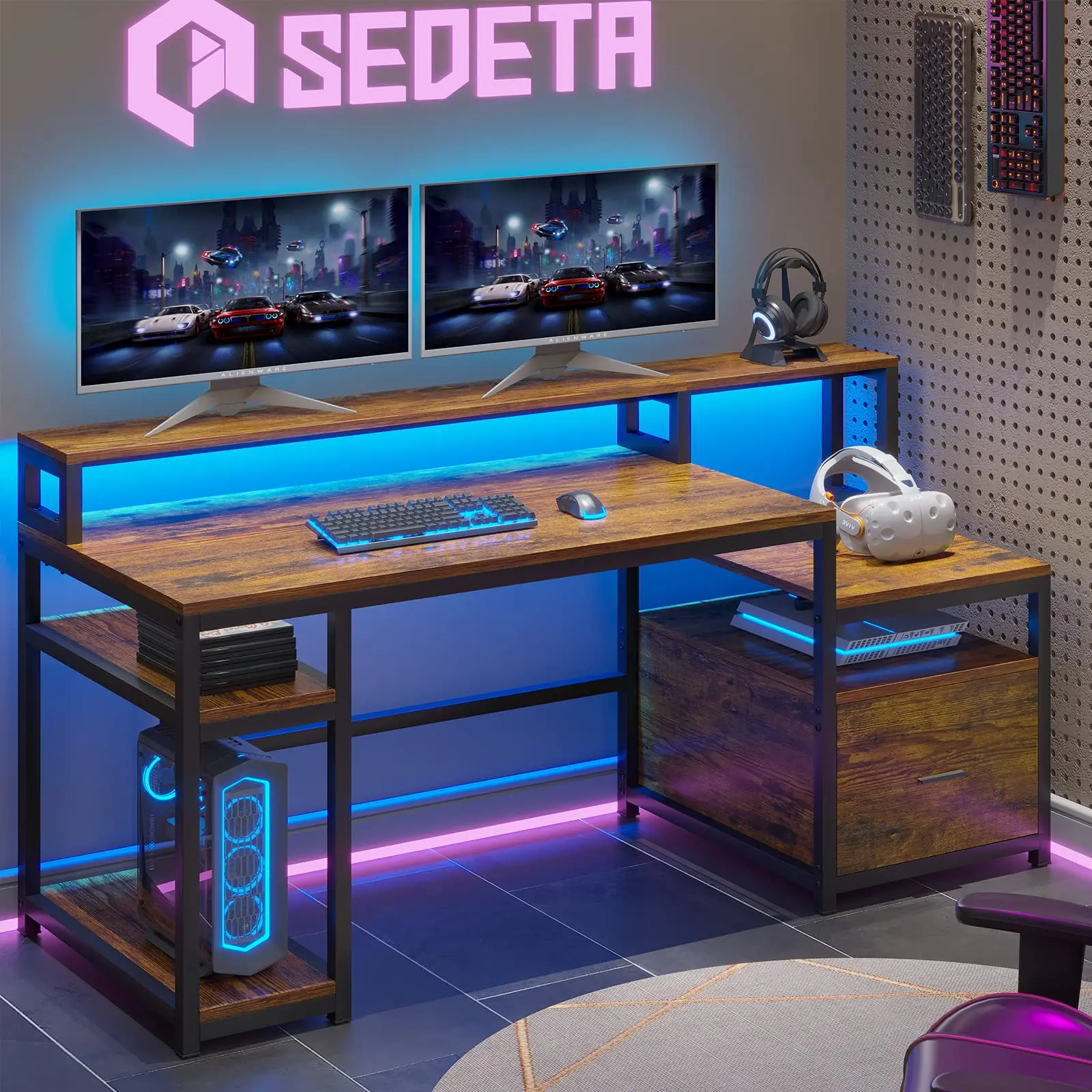 Modern Office Furniture Large Computer Desk with Hutch Printer Cabinet and Monitor Shelf  Studying Table Desk for PC