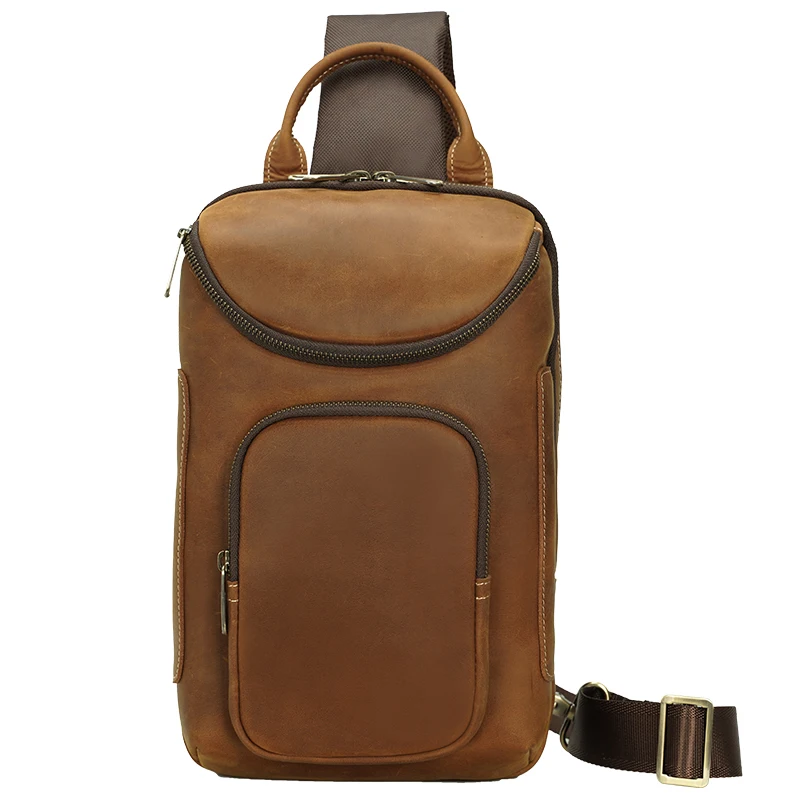 Ho Selling Vintage Design High Quality Full Grain Crazy Horse Cow Leather Cross body Chest Bag Real Leather Chest Bag For Man