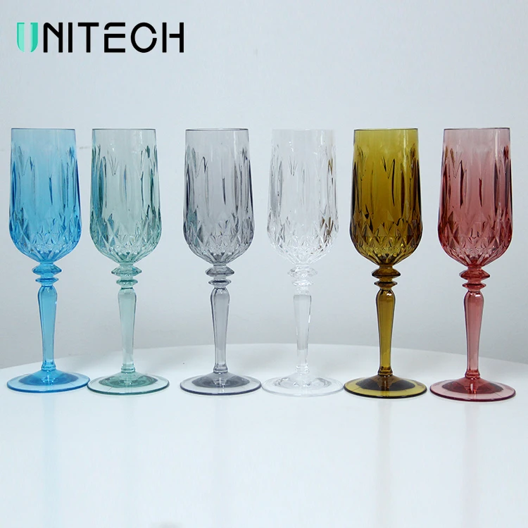 Blue Red wine flutes long champ plastic wine glasses kitchen bar craft plastic crystal goblet