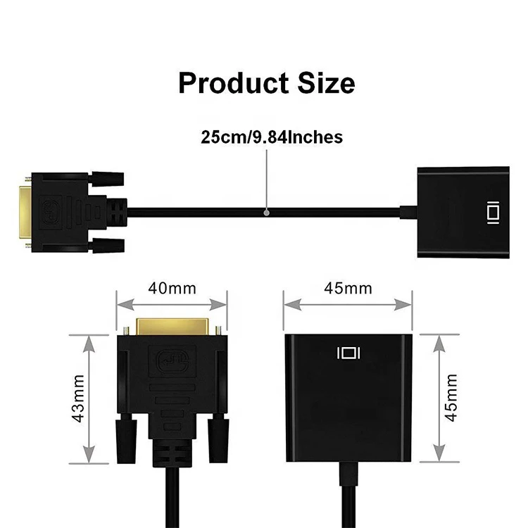 DVI-D DVI D to VGA Cable Adapter 24 1 25Pin Video Converter HD 1080P