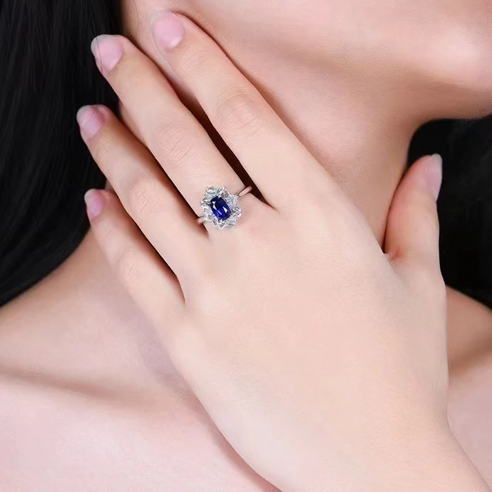 MEDBOO Fine Jewelry Wholesaler Real 18k White Gold 1.77 Carats Jewellery Royal Blue Sapphire Sri Lanka Natural Gemstone Ring