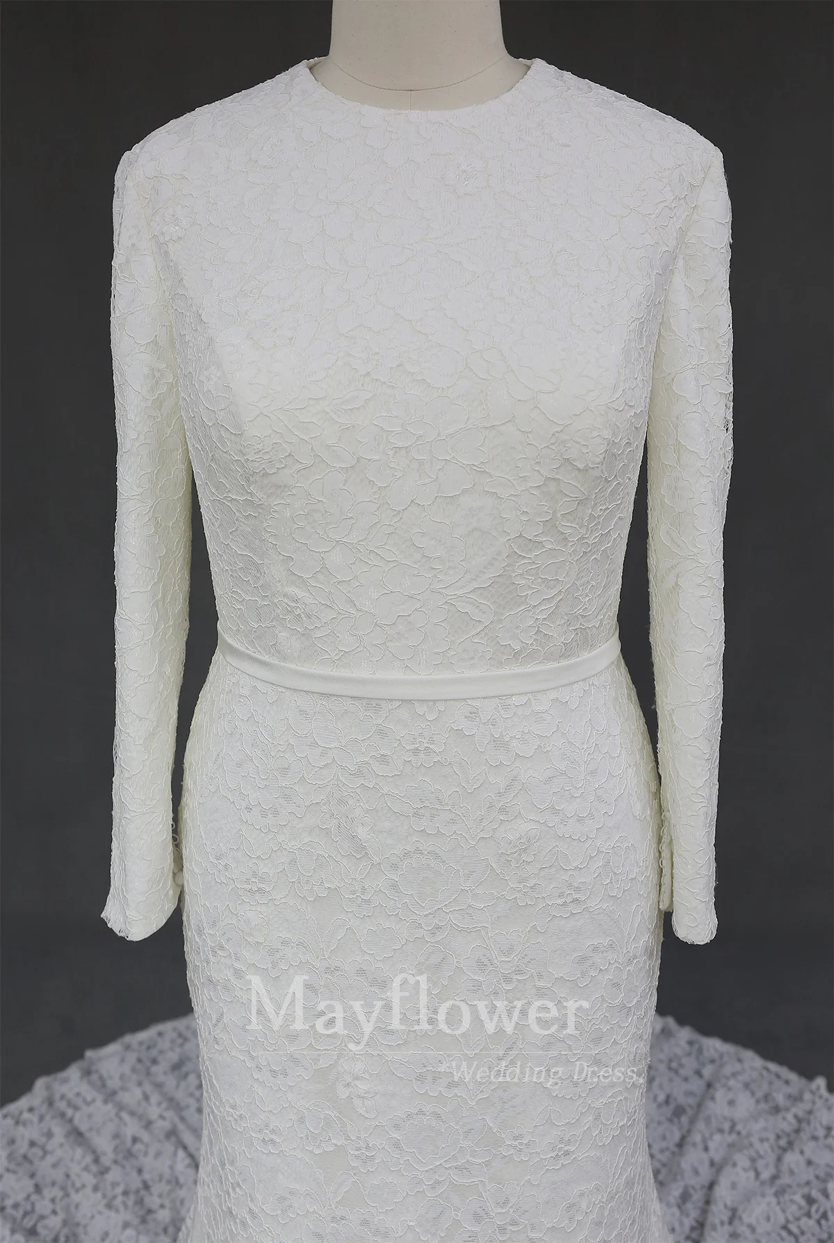 Top quality lace pattern arabic wedding gown long sleeves muslim wedding dress